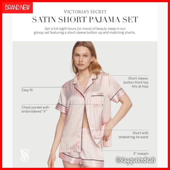 Satin Pajama Set with Button-Down Top and Shorts, Size Medium - Picture 4 of 6